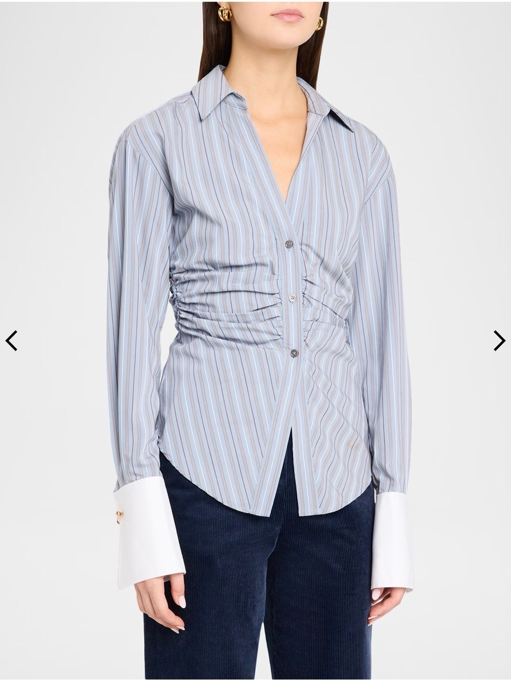 Veronica Beard Devra Striped Button-Front Shirt Size 14